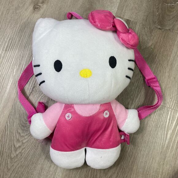 Sanrio Hello Kitty Plush Backpack‎ 14" Pink Jumpsuit Adjustable Straps - Picture 1 of 11